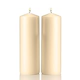 Light In The Dark Ivory Pillar Candles - Set of 2 Unscented Candles - 9 inch Tall, 3 inch Thick - 90 Hour Clean Burn Time