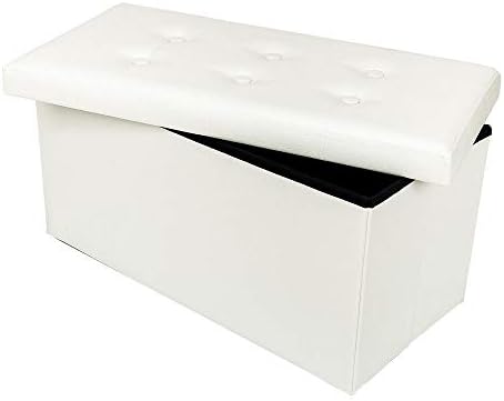 Chilling Station Foldable Storage Ottoman Collapsible Bench Stool Upholstery Faux Leather Seat Bedside Sofa Couch End Chair Foot Rest for Bedroom, Living Room (White)