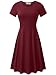 HUHOT Sundresses for Women Casual Summer Short Sleeve Round Neck Floral Casual Skater Dress (Burgundy, Small)