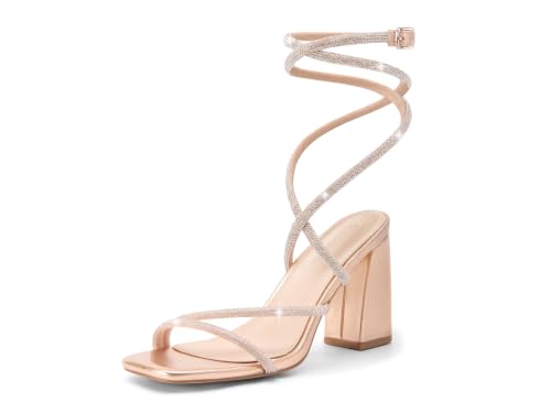 Coutgo Womens Lace Up Heels Rhinestone Sandals