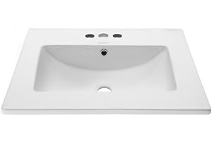 Swiss Madison Well Made Forever SM-VT324-3 Ceramic Vanity Top Sink 24" with Three Faucet Holes, Glossy White
