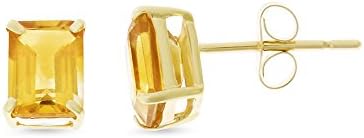 1.85CTW 14K Yellow Gold Genuine Natural Citrine Emerald Cut 5 x 7 mm. Solitaire Stud Earrings
