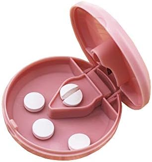 Lyanther Medicine Splitter Dose Pill Cutter Tablet Portable Round Plastic Divide Splitter Cut Pill Storage Box With Safety Shield (pink)