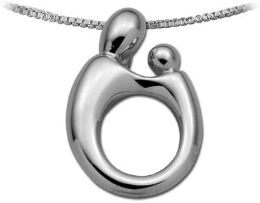 14K White Gold Large Mother and Child Pendant with chain