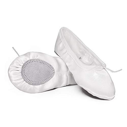 XJX Satin Ballet Shoes for Girl leather Split Sole Dance Slippers Yogu Shoes White 37 - Thumbnail 5