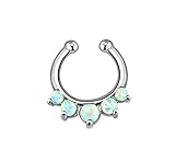 Five Paved White Opal Gems Non-Piercing Septum Hanger 512SW