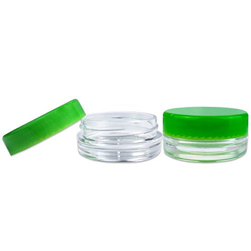 (Quantity: 50 Pieces) Beauticom 3G/3ML Round Clear Jars with GREEN Lids for Scrubs, Oils, Toner, Salves, Creams, Lotions, Makeup Samples, Lip Balms - BPA Free