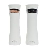 Vina Automatic Gravity Salt and Pepper Grinder Set, Pack of 2, Electric Ceramic Core Mills Shaker with Adjustable Grinding Coarseness, Free Garlic Roller Included, White