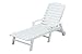 POLYWOOD Nautical White HDPE Chaise Lounge with Arms & Wheels, Stackable Wood Pool Lounge Chair for Outdoor Relaxation