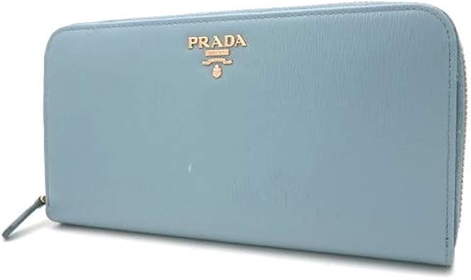 Amazon Prada プラダ ラウンドファスナー長財布 長財布 ロングウォレット ラウンドジップ Vitello Move ライトブルー水色 ブルー青 ゴールド金具 レディース 中古 アラモード 財布