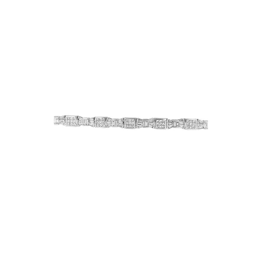 14K White Gold Princess and Baguette-Cut Diamond Mod Bow Bracelet (9.00 cttw, G-H Color, VS2-SI1 Clarity)