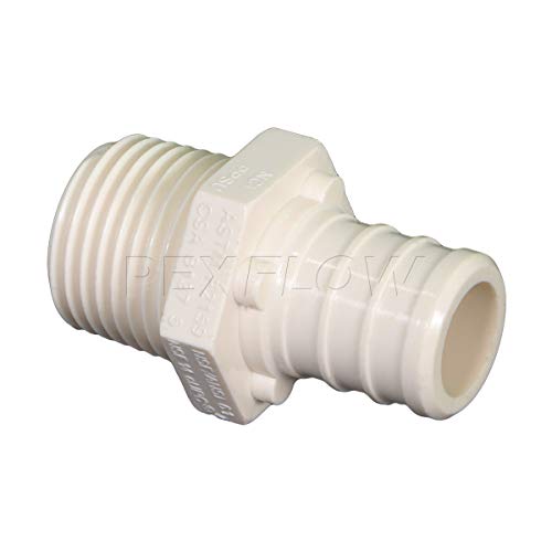 PEXFLOW PPMA3412-5 Plastic Poly Alloy Adapter Pex x MPT Barb Pipe Fitting 3/4 x 1/2 Inch Pack of 5, White