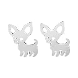 QIAMNI Cute Chihuahua Stud Earrings, Silver