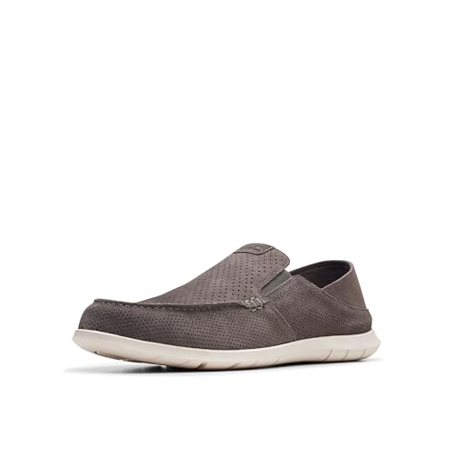 Clarks Homme Flexway Easy Mocassin, Daim Gris foncé, 45 EU