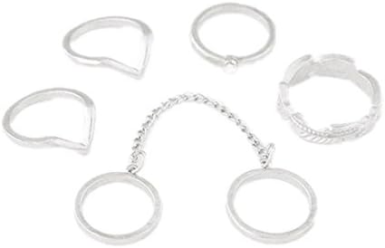 CYimejo Fashion 6pcs Stack Rings Leaf V Rhinestone Joint Rings Knuckle Nail Ring Set …