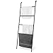 MyGift 54'' Black Metal 4-Tier Leaning Blanket Ladder Stand with Secure Wall Mount Holder, Farmhouse Bathroom Towel Quilt Ladder Rack