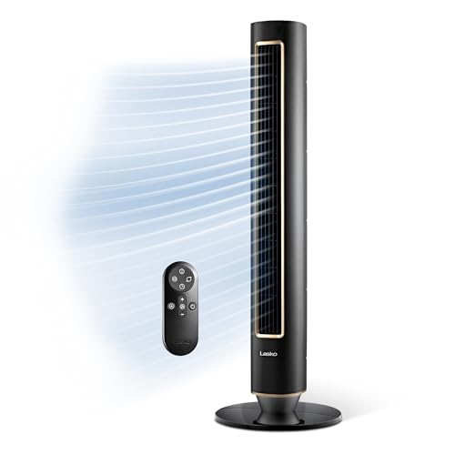LASKO Pinnacle 40” Tower Fans for Home, 32 ft/s Airflow, Quiet 24dB on Low, 90° Oscillation, 24 Hour Timer, DC Motor, Air Filter for Hair & Dust, Night Light, Remote, DST100