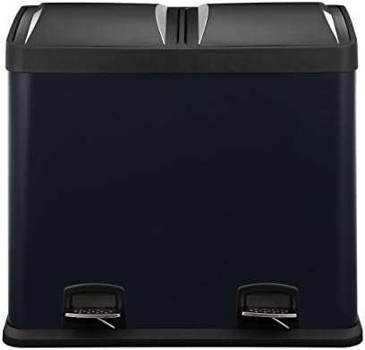 Kendan - Black Steel 48 Litre Rubbish Bin Pedal Recycle Dustbin Recycling Garbage Waste Trash Can Kitchen