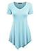 MBJ WT638 Short Sleeve Shirts for Womens Tops Casual V-Neck Summer Clothes Asymmetrical Tunic Blouses L Aqua