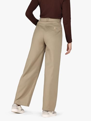 BAMANS KHAKI PANTS FOR WOMEN STRAIGHT LEG HIGH WAISTED TROUSERS CASUAL OFFICE WIDE LEG LADIES SLACKS WITH POCKETS