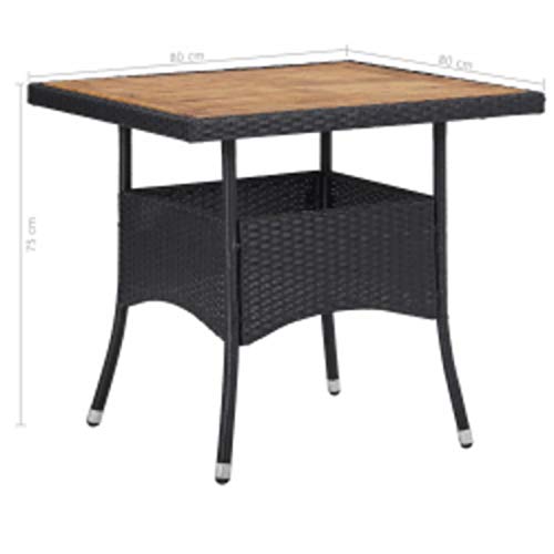 Tidyard 3-tlg. Garten Essgruppe Poly Rattan Sitzgruppe 2 Stühle Gartentisch Gartenmöbel Sitzgarnitur Set Gartengarnitur Gartenmöbel Schwarz Poly Rattan und Akazienholz – Bild 4