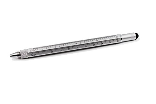 6 in 1 Multitool Pen with Gift Box - Includes 1 Ballpoint Pen, Universal Stylus Pen, Ruler,Flat and Phillips Screwdriver Bit, Level Gauge - The Perfect Multi-Function Gadget (Model B, 1PCS LIGHT GREY)
