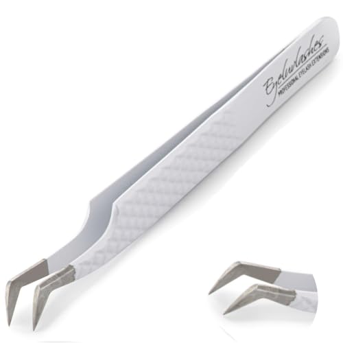 Individual Eyelash Extension Tweezers Diamond Grip L Shape Shorter Tweezers for Fanning Volume lash application lash fans Eyeluvlashes (L Shape Short Tip)