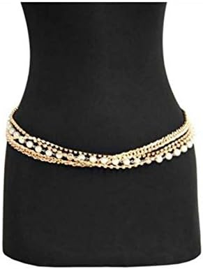 Gorgeous 4 Strands Rhinestones Pearls Chain Belt