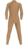 JustinCostume Kids Spandex Turtleneck Full Body Unitard Costume, 12, Dark Nude