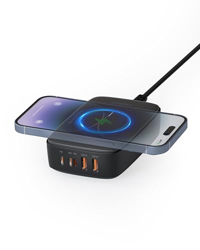 TESSAN Cargador Inalámbrico 6 en 1 Magnético, PD 65W Estación de Carga con USB-C, Carga Rápida para iPhone 15/16/17, MacBook y Tableta, Ideal para Hogar, Oficina y Viajes