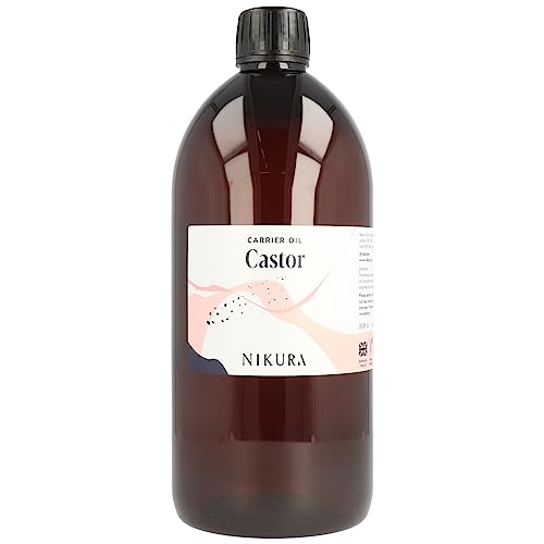 Nikura Castor Oil - 1 Litre | For Skin, Hair Care, Soap Making, Body and Face | Moisturising, Hydrating & Nourishing | Vegan & UK Made | BPA Free