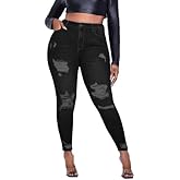 Women's Plus Size Skinny Jeans Stretch high Waisted Ankle Ripped Jeans