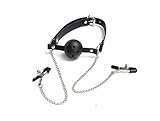 Ball Gag and Chained Nipple Clamps with adjustable pressure (Style2 Black)