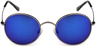 Children's classic retro small round frame sunglasses Prince mirror polarized sunglasses anti-luster film (Reflective gold frame blue)