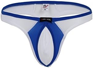 Xiangmenger Men's Mesh Thong Briefs Underwear (M, White&Blue)
