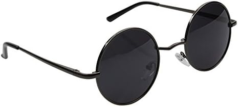 Senchoice Unisex Vintage Hippie Retro Metal Round Circle Frame Sunglasses Gray Frame Black Lens