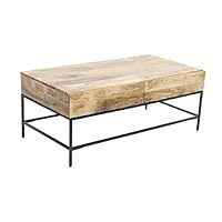 The Urban Port Mango Wood Coffee Table with 2 Drawers, Brown and Black,