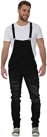Slim Fit Mens Bib Overalls � Destroyed Black Denim Bib Overalls Narrow Leg