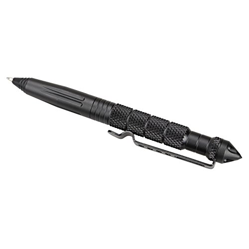 Tech Tactical Survival Aircraft Aluminum Defender Tactical Pen with Glassbreaker, Self Defense, Writing, and Extra Refill (Black)