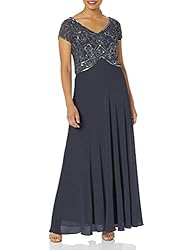 J Kara Women's Petite Cap V-Neck Beaded