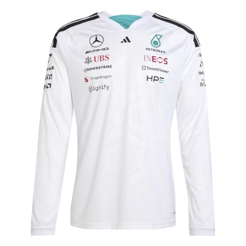 adidas Mens Mercedes - AMG Petronas Formula 1 Team Driver Jersey Longsleeve, White, 3XL
