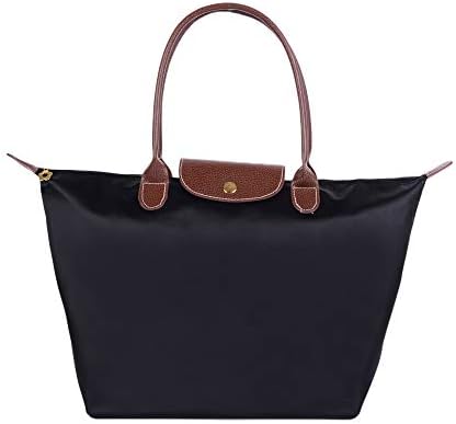 Nylon Tote Bag, Womens Shoulder Bag Foldable Waterproof for Shopping Beach Travel Trip Stylish Waterproof Zipper