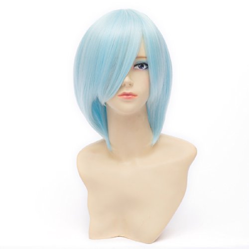 Paixpays women Blue Straight Wave Ayanami Rei Anime short cosplay Full Wig