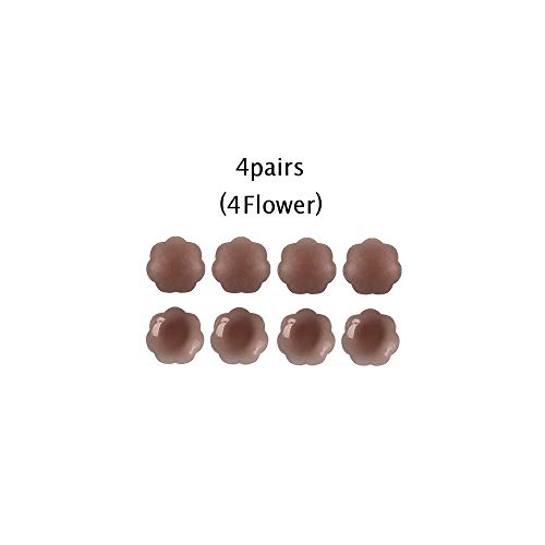 MSLO, 4 Pairs Brown Dark Skin Tone Breast Petals, Nipple Covers, Reusable Adhesive Silicone Pasties (4 Flower, Brown)