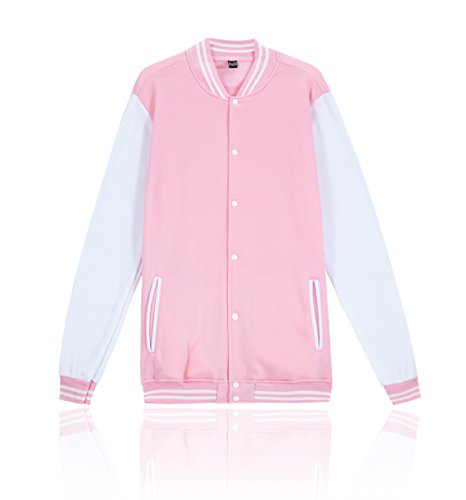 Trifuness Varsity Jacket Letterman Jacket Baseball Jacket With Long Sleeve Banded Collar Pink X-Large