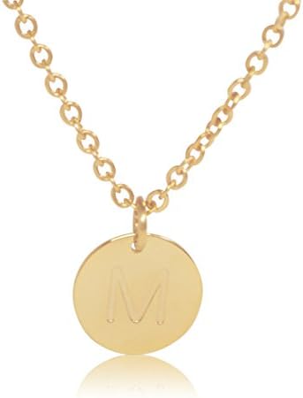 18K Gold-Plated Round Disc Engraved Initial Pendant 18” Adjustable Necklace with Personalized Alphabet Letter (M)