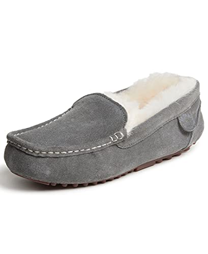 Fireside By Dearfoams Women's Mel Moccasin Shearing Slipper, Memory Foam Suede Loafer, Indoor/Outdoor Slip-in House Shoes