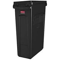 Rubbermaid Commercial Products Slim Jim Plastic Rectangular Trash/Garbage Can With Venting Channels, 23 Gallon, Black (Fg354060Bla)