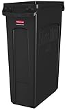 Rubbermaid Commercial Products Slim Jim Plastic Rectangular Trash/Garbage Can With Venting Channels, 23 Gallon, Black (Fg354060Bla)