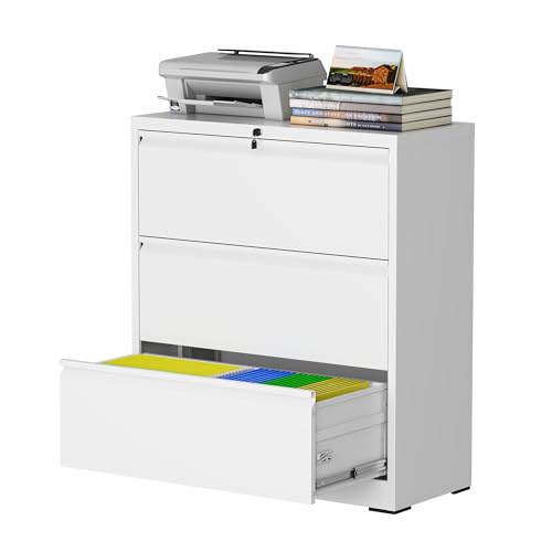 FOSTOKO 3 Drawer Lateral File Cabinet with Lock, Metal File Cabinets for Home O…